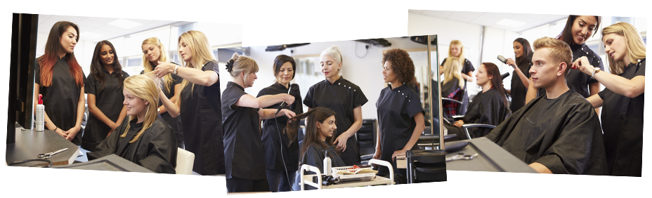 Collage of hairstylists in training.